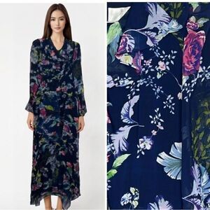NWT Mikael Aghal Maxi Dress Blue Floral Size 0
